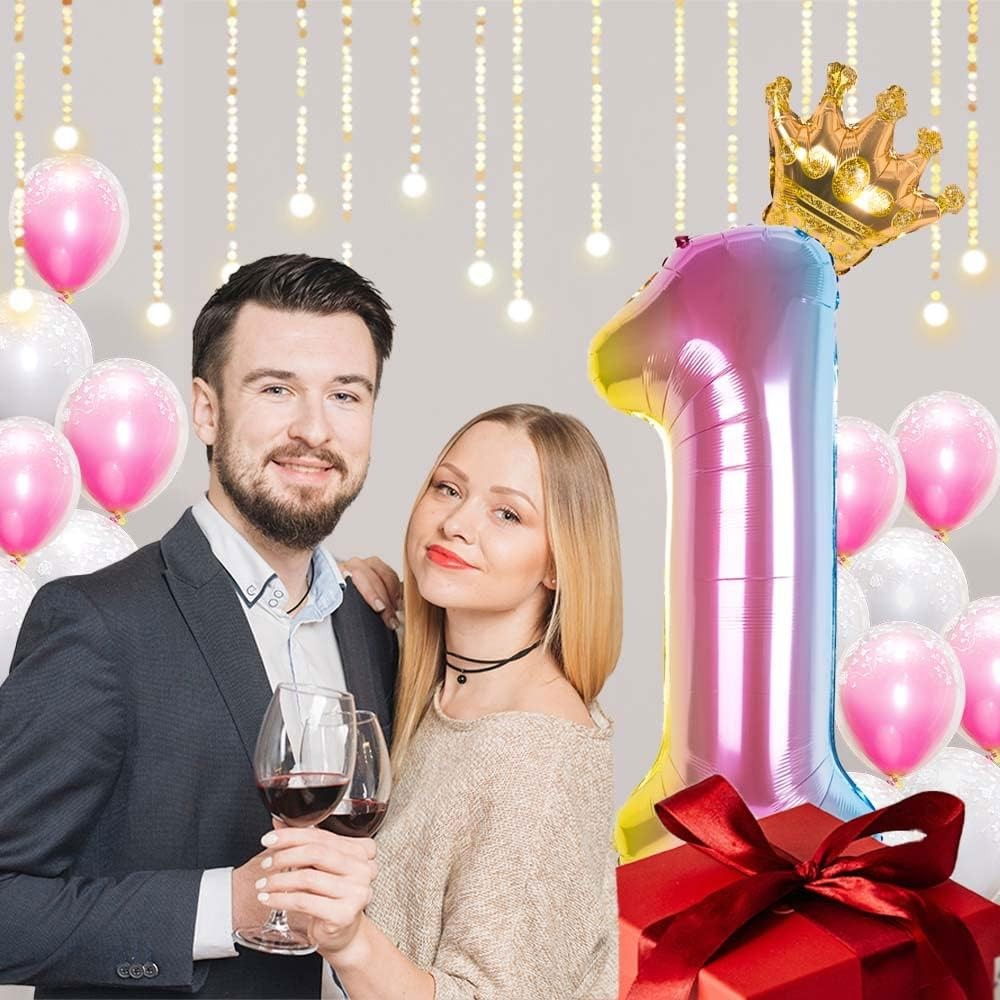 Balon din Folie Metalizata, Flippy, Figurina Cifra Gradient, Tema Aniversare 80 cm, Ambalaj Individual, Pai inclus, Umflare cu Aer sau Heliu, Coronita, Cifra 1 [4]
