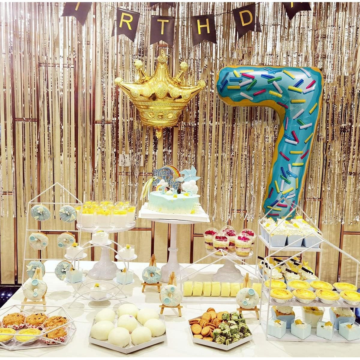 Balon din Folie Metalizata Flippy, Figurina Cifra, Imprimeu Gogosi, Tema Aniversare 100 cm, Ambalaj Individual, Pai inclus, Umflare cu Aer sau Heliu, Multicolor, Cifra 7 [8]