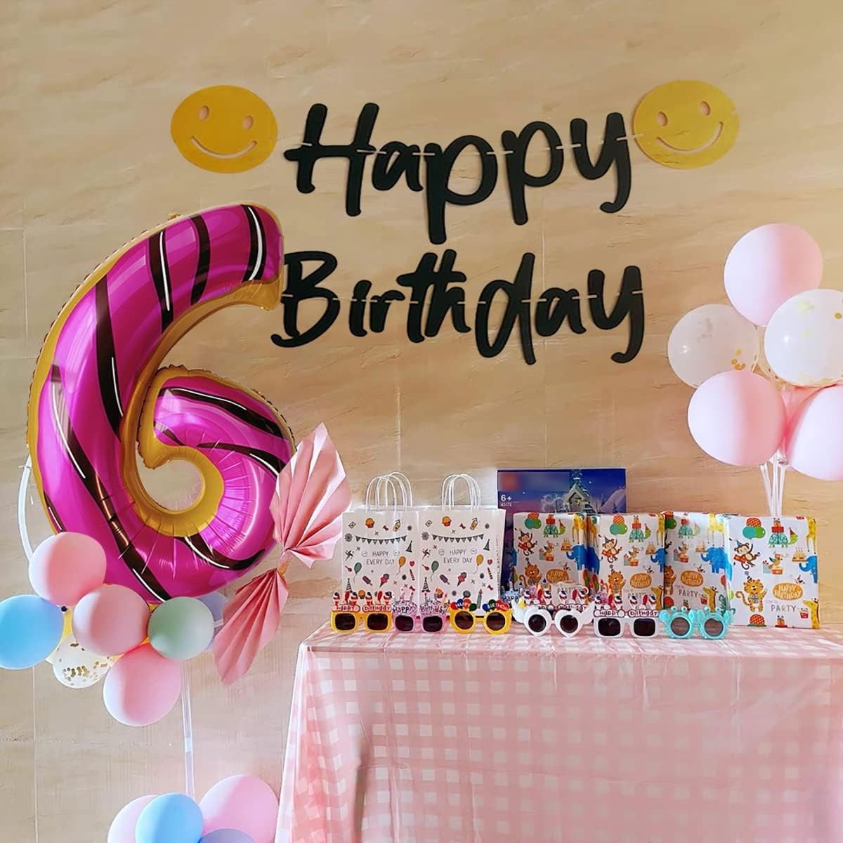 Balon din Folie Metalizata Flippy, Figurina Cifra, Imprimeu Gogosi, Tema Aniversare 100 cm, Ambalaj Individual, Pai inclus, Umflare cu Aer sau Heliu, Multicolor, Cifra 6 [8]