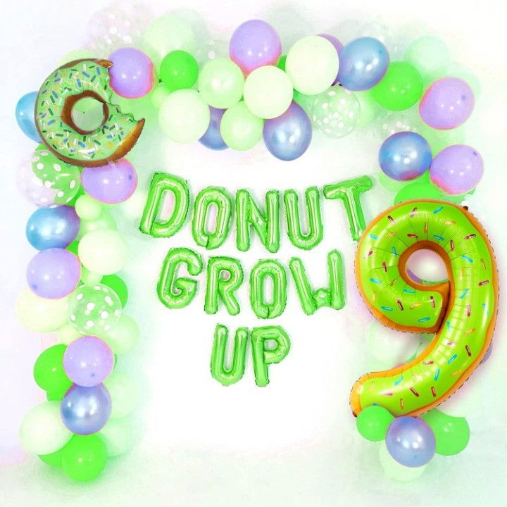 Balon din Folie Metalizata Flippy, Figurina Cifra, Imprimeu Gogosi, Tema Aniversare 100 cm, Ambalaj Individual, Pai inclus, Umflare cu Aer sau Heliu, Multicolor, Cifra 9 [3]