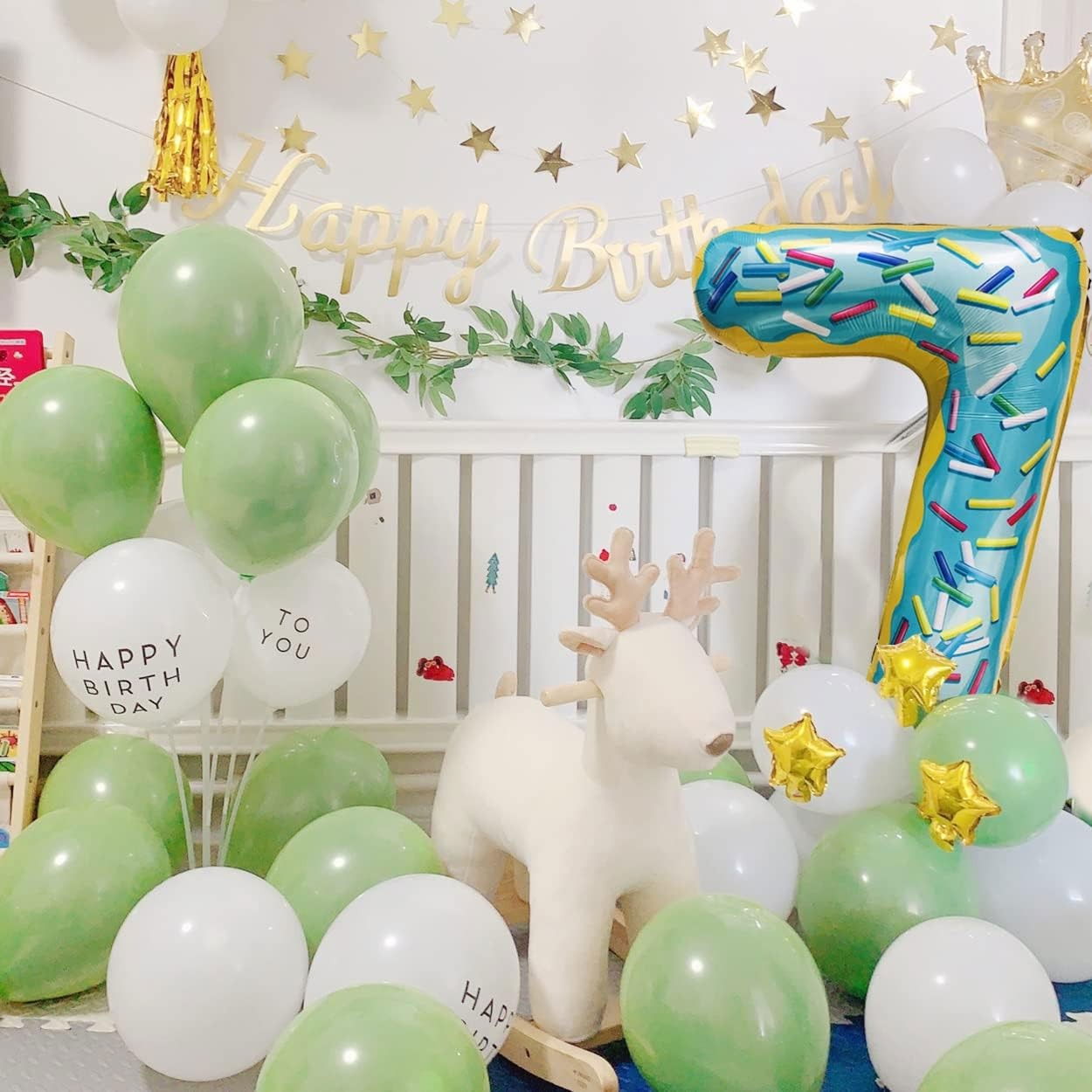 Balon din Folie Metalizata Flippy, Figurina Cifra, Imprimeu Gogosi, Tema Aniversare 100 cm, Ambalaj Individual, Pai inclus, Umflare cu Aer sau Heliu, Multicolor, Cifra 7 [10]