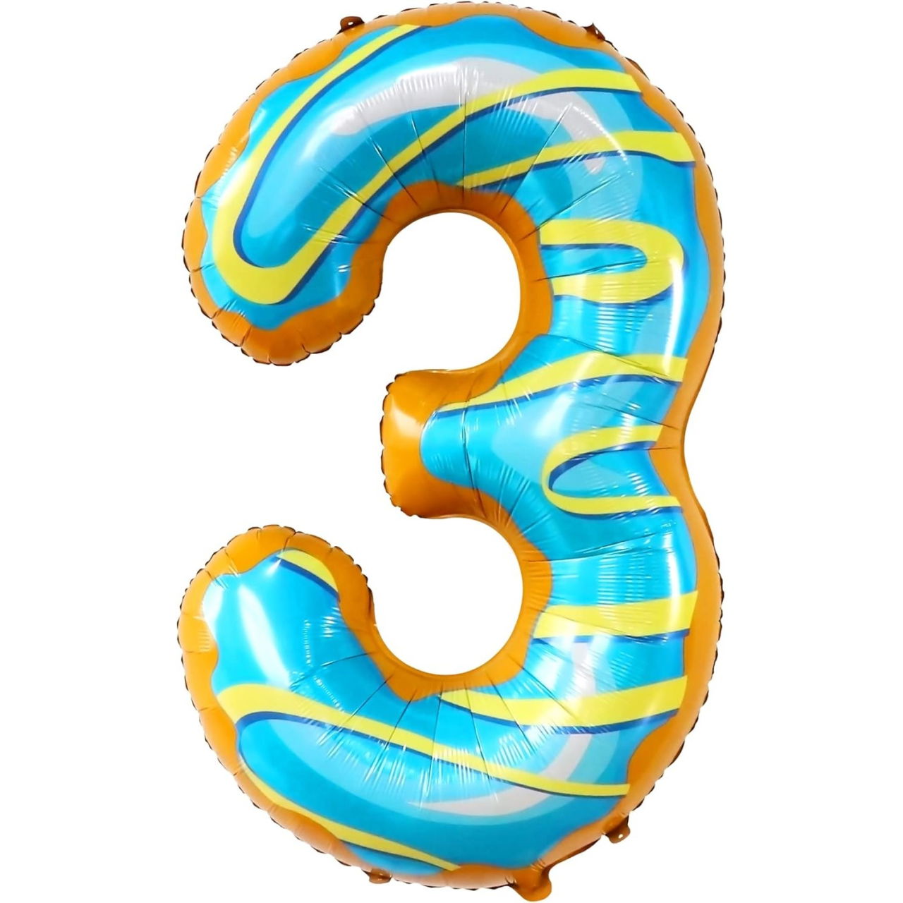 Balon din Folie Metalizata Flippy, Figurina Cifra, Imprimeu Gogosi, Tema Aniversare 100 cm, Ambalaj Individual, Pai inclus, Umflare cu Aer sau Heliu, Multicolor, Cifra 3 [1]