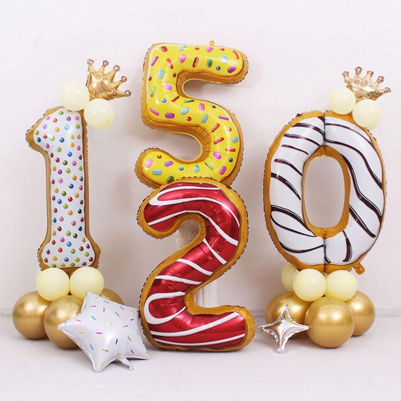 Balon din Folie Metalizata Flippy, Figurina Cifra, Imprimeu Gogosi, Tema Aniversare 100 cm, Ambalaj Individual, Pai inclus, Umflare cu Aer sau Heliu, Multicolor, Cifra 5 [9]