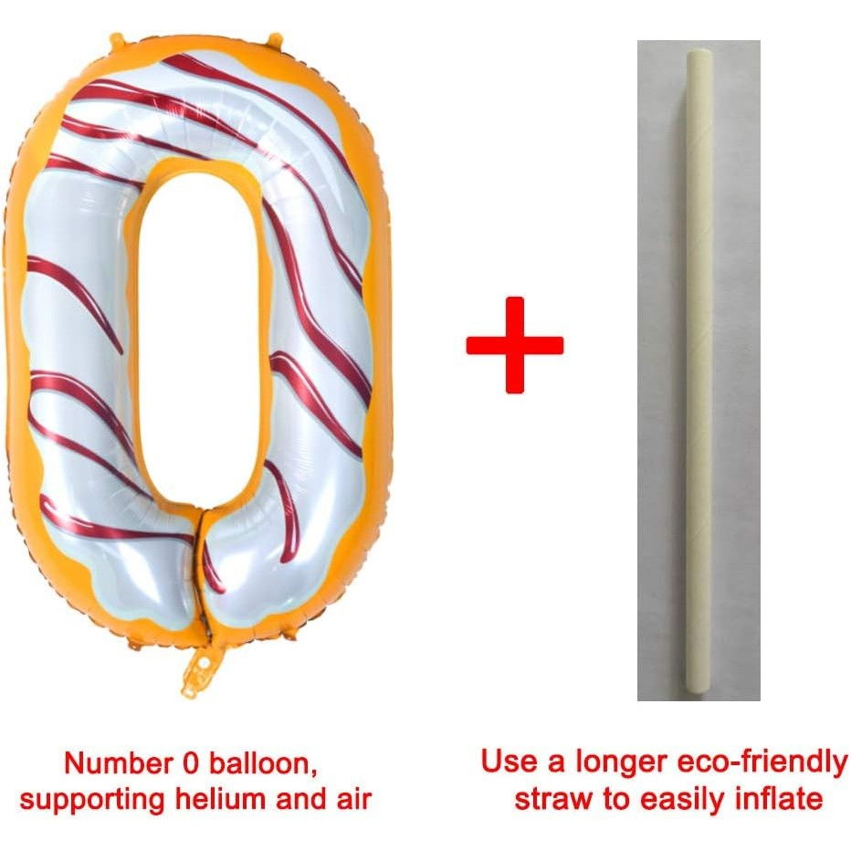 Balon din Folie Metalizata Flippy, Figurina Cifra, Imprimeu Gogosi, Tema Aniversare 100 cm, Ambalaj Individual, Pai inclus, Umflare cu Aer sau Heliu, Multicolor, Cifra 0 [12]