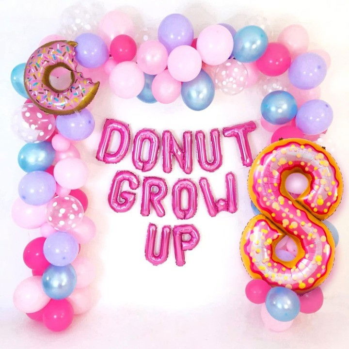 Balon din Folie Metalizata Flippy, Figurina Cifra, Imprimeu Gogosi, Tema Aniversare 100 cm, Ambalaj Individual, Pai inclus, Umflare cu Aer sau Heliu, Multicolor, Cifra 8 [3]