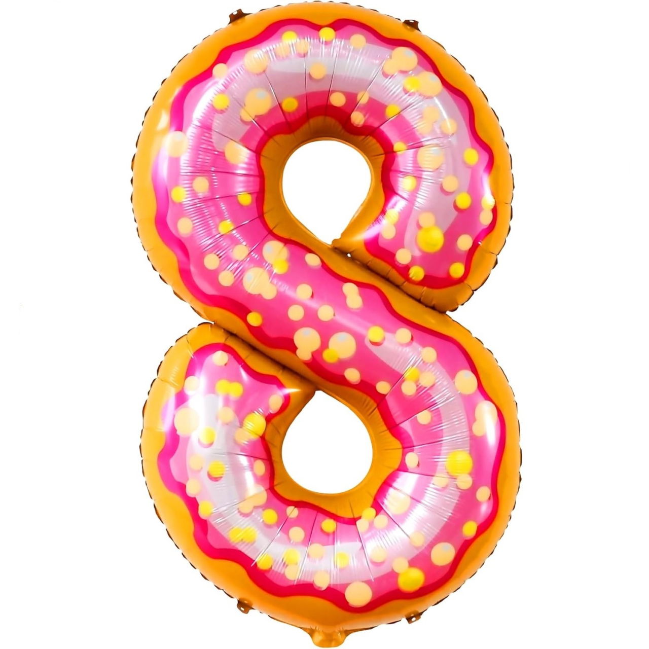 Balon din Folie Metalizata Flippy, Figurina Cifra, Imprimeu Gogosi, Tema Aniversare 100 cm, Ambalaj Individual, Pai inclus, Umflare cu Aer sau Heliu, Multicolor, Cifra 8 [1]