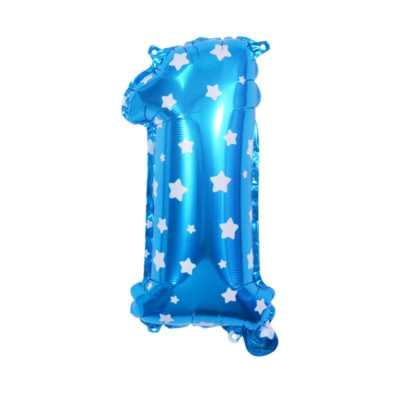 Balon din Folie Metalizata Flippy, Figurina Cifra, Imprimeu Stele, Tema Aniversare 80 cm, Ambalaj Individual, Pai inclus, Umflare cu Aer sau Heliu, Albastru, Cifra 1 [1]