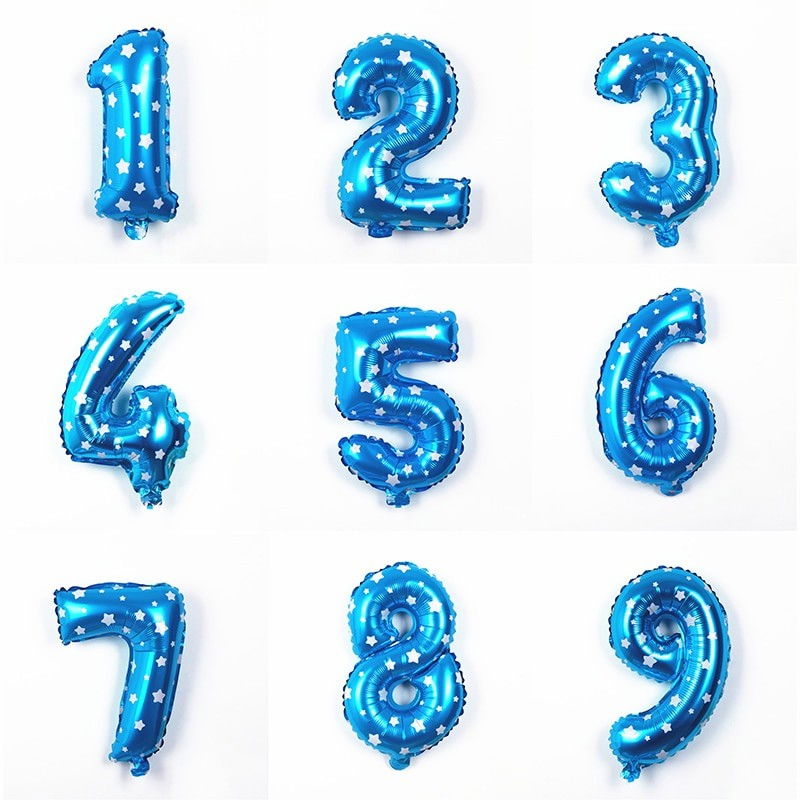 Balon din Folie Metalizata Flippy, Figurina Cifra, Imprimeu Stele, Tema Aniversare 80 cm, Ambalaj Individual, Pai inclus, Umflare cu Aer sau Heliu, Albastru, Cifra 2 [5]