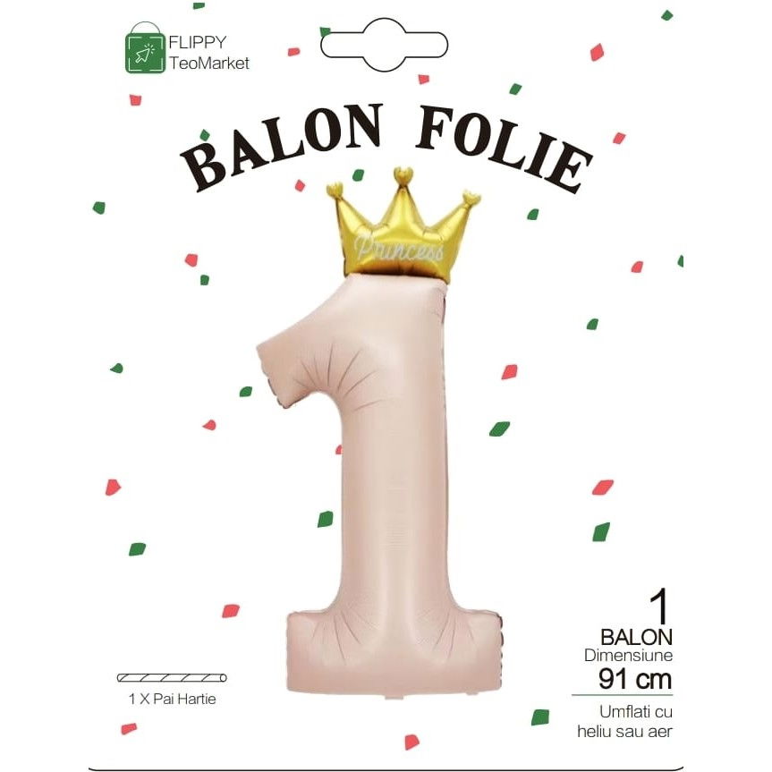 Balon din Folie Metalizata, Flippy, Figurina Cifra, Model 1, Tema Aniversare 100 cm, Ambalaj Individual, Pai Inclus, Umflare cu Aer sau Heliu, Crem [6]