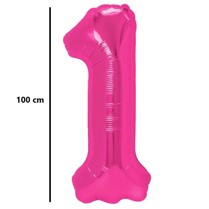 Balon din Folie Metalizata, Flippy, Figurina Cifra, Model 1, Tema Aniversare 100 cm, Ambalaj Individual, Pai Inclus, Umflare cu Aer sau Heliu, Roz [2]