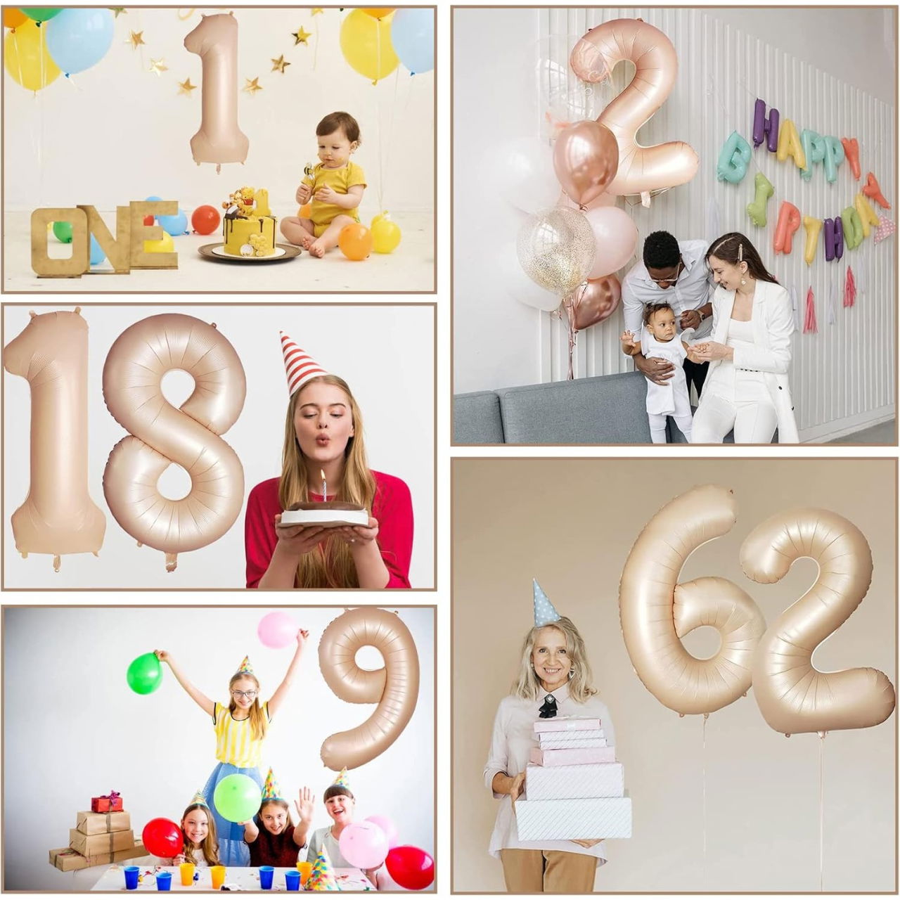 Balon din Folie Metalizata, Flippy, Figurina Cifra, Model 2, Tema Aniversare 100 cm, Ambalaj Individual, Pai Inclus, Umflare cu Aer sau Heliu, Crem [5]