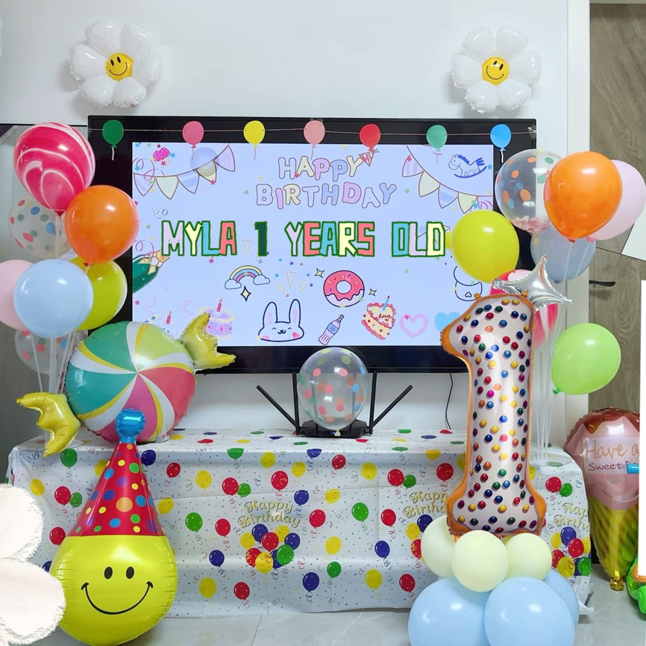 Balon din Folie Metalizata Flippy, Figurina Cifra, Model Candy, Tema Aniversare 100 cm, Ambalaj Individual, Pai inclus, Umflare cu Aer sau Heliu, Multicolor, Cifra 1 [9]