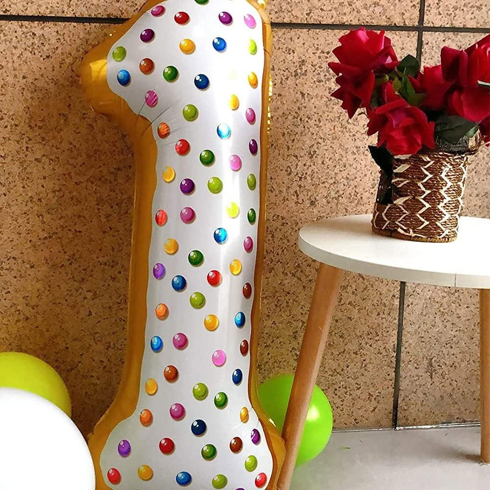 Balon din Folie Metalizata Flippy, Figurina Cifra, Model Candy, Tema Aniversare 100 cm, Ambalaj Individual, Pai inclus, Umflare cu Aer sau Heliu, Multicolor, Cifra 1 [4]