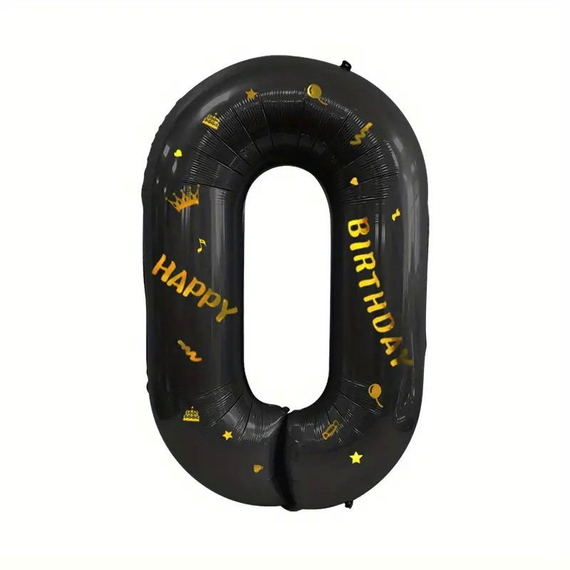 Balon din Folie Metalizata Flippy, Figurina Cifra, Scris Happy Birthday, Tema Aniversare 100 cm, Ambalaj Individual, Pai inclus, Umflare cu Aer sau Heliu, Negru, Cifra 0 [1]