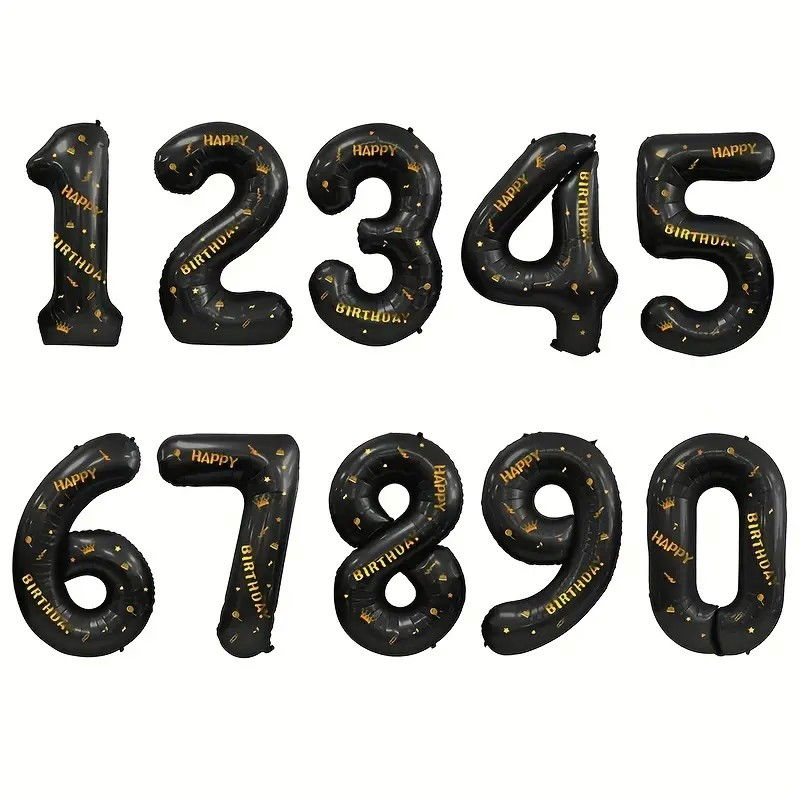Balon din Folie Metalizata Flippy, Figurina Cifra, Scris Happy Birthday, Tema Aniversare 100 cm, Ambalaj Individual, Pai inclus, Umflare cu Aer sau Heliu, Negru, Cifra 0 [6]