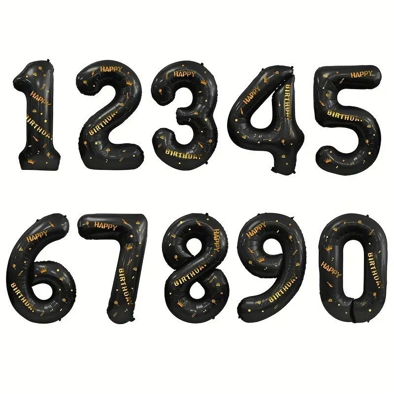 Balon din Folie Metalizata Flippy, Figurina Cifra, Scris Happy Birthday, Tema Aniversare 100 cm, Ambalaj Individual, Pai inclus, Umflare cu Aer sau Heliu, Negru, Cifra 3 [2]