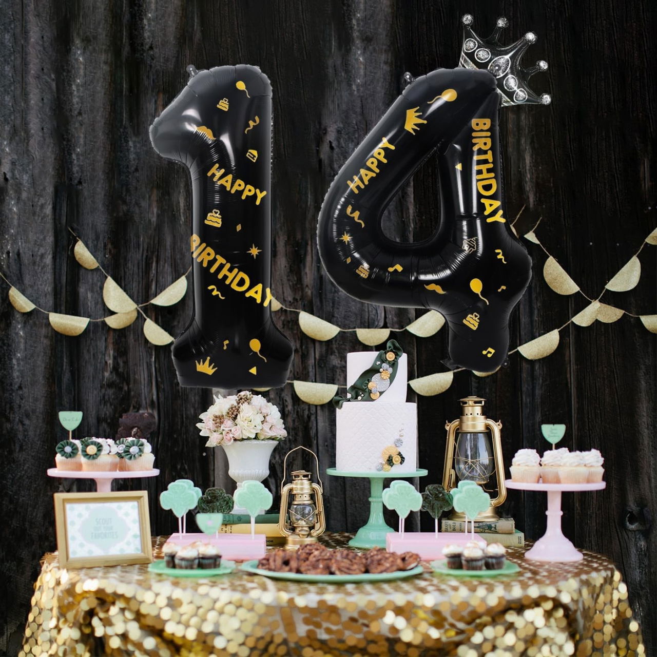 Balon din Folie Metalizata Flippy, Figurina Cifra, Scris Happy Birthday, Tema Aniversare 100 cm, Ambalaj Individual, Pai inclus, Umflare cu Aer sau Heliu, Negru, Cifra 4 [3]