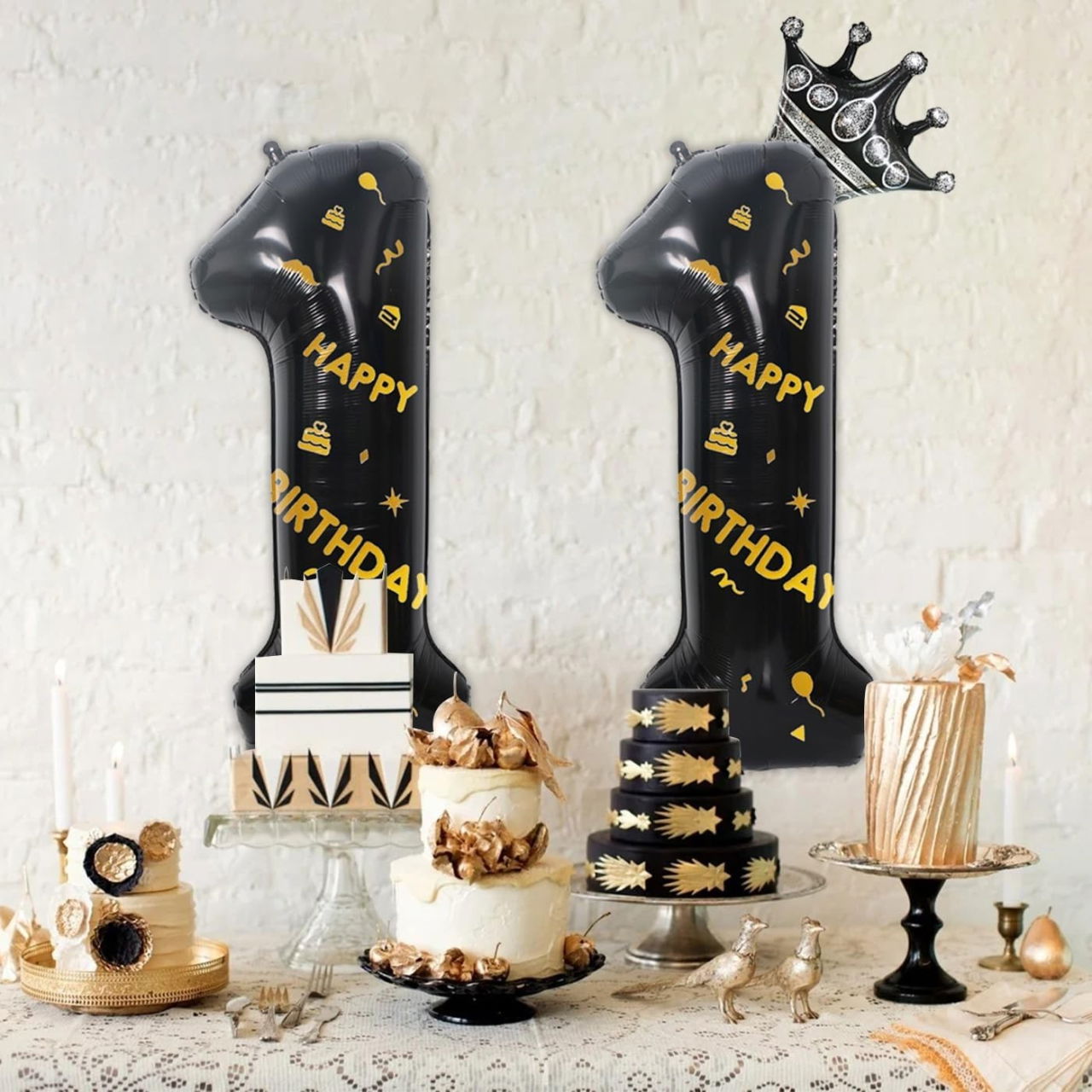 Balon din Folie Metalizata Flippy, Figurina Cifra, Scris Happy Birthday, Tema Aniversare 100 cm, Ambalaj Individual, Pai inclus, Umflare cu Aer sau Heliu, Negru, Cifra 1 [3]