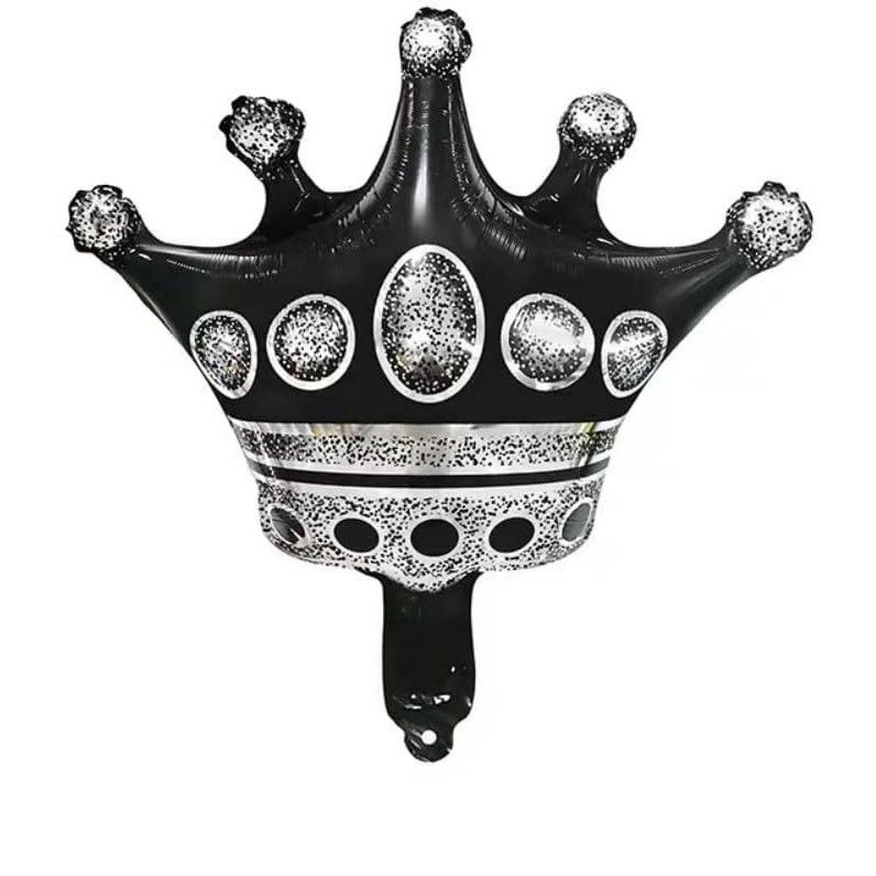 Balon din Folie Metalizata Flippy, Figurina Cifra si Coroana, Scris Happy Birthday, Tema Aniversare 100 cm, Ambalaj Individual, Pai inclus, Umflare cu Aer sau Heliu, Negru, Cifra 8 [2]