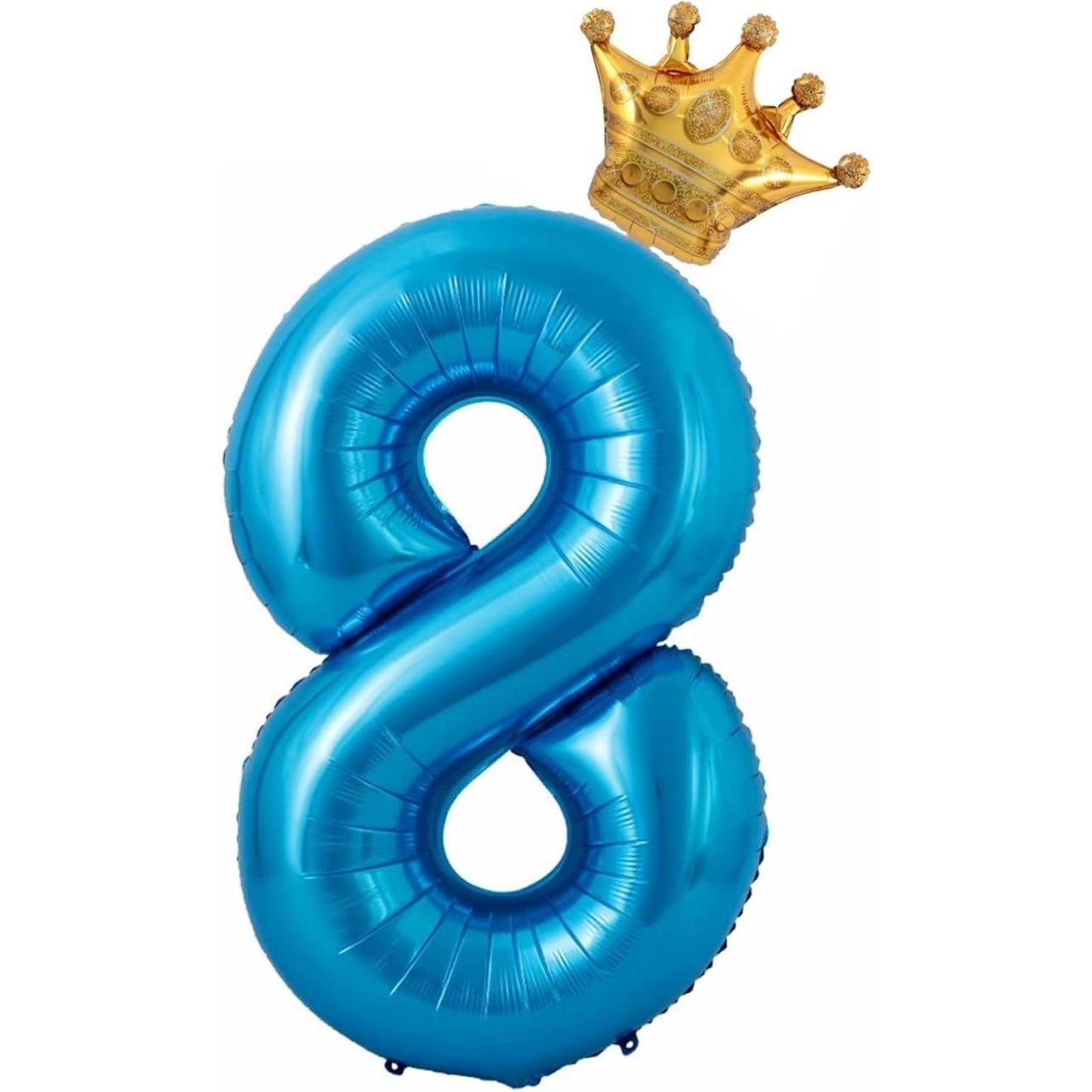 Balon din Folie Metalizata Flippy, Figurina Cifra si Coroana, Tema Aniversare 100 cm, Ambalaj Individual, Pai inclus, Umflare cu Aer sau Heliu, Albastru, Cifra 8 [3]