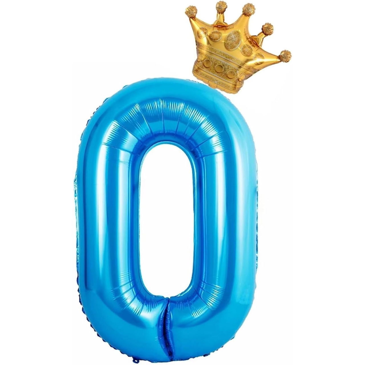 Balon din Folie Metalizata Flippy, Figurina Cifra si Coroana, Tema Aniversare 100 cm, Ambalaj Individual, Pai inclus, Umflare cu Aer sau Heliu, Albastru, Cifra 0 [3]