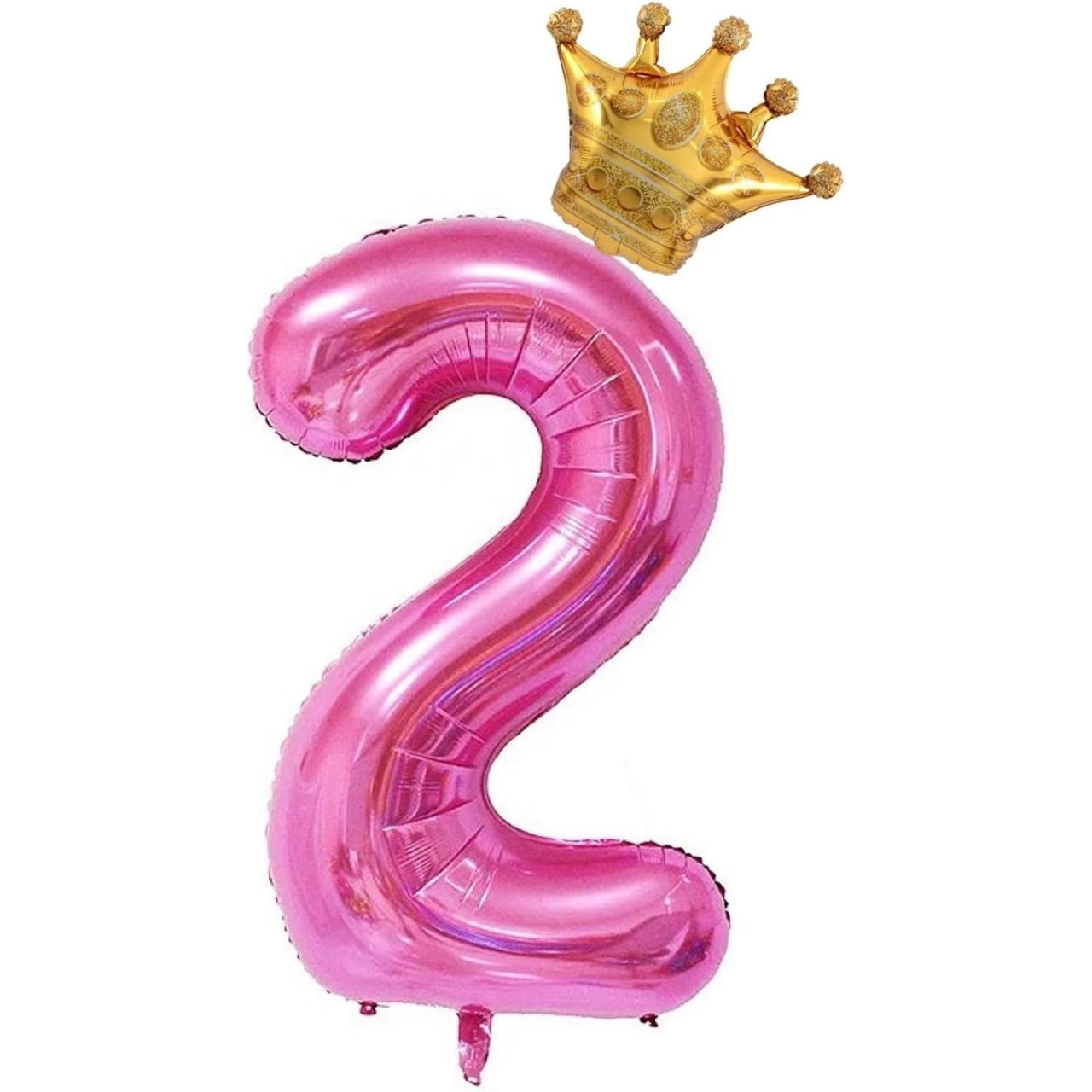Balon din Folie Metalizata Flippy, Figurina Cifra si Coroana, Tema Aniversare 100 cm, Ambalaj Individual, Pai inclus, Umflare cu Aer sau Heliu, Roz, Cifra 2 [1]