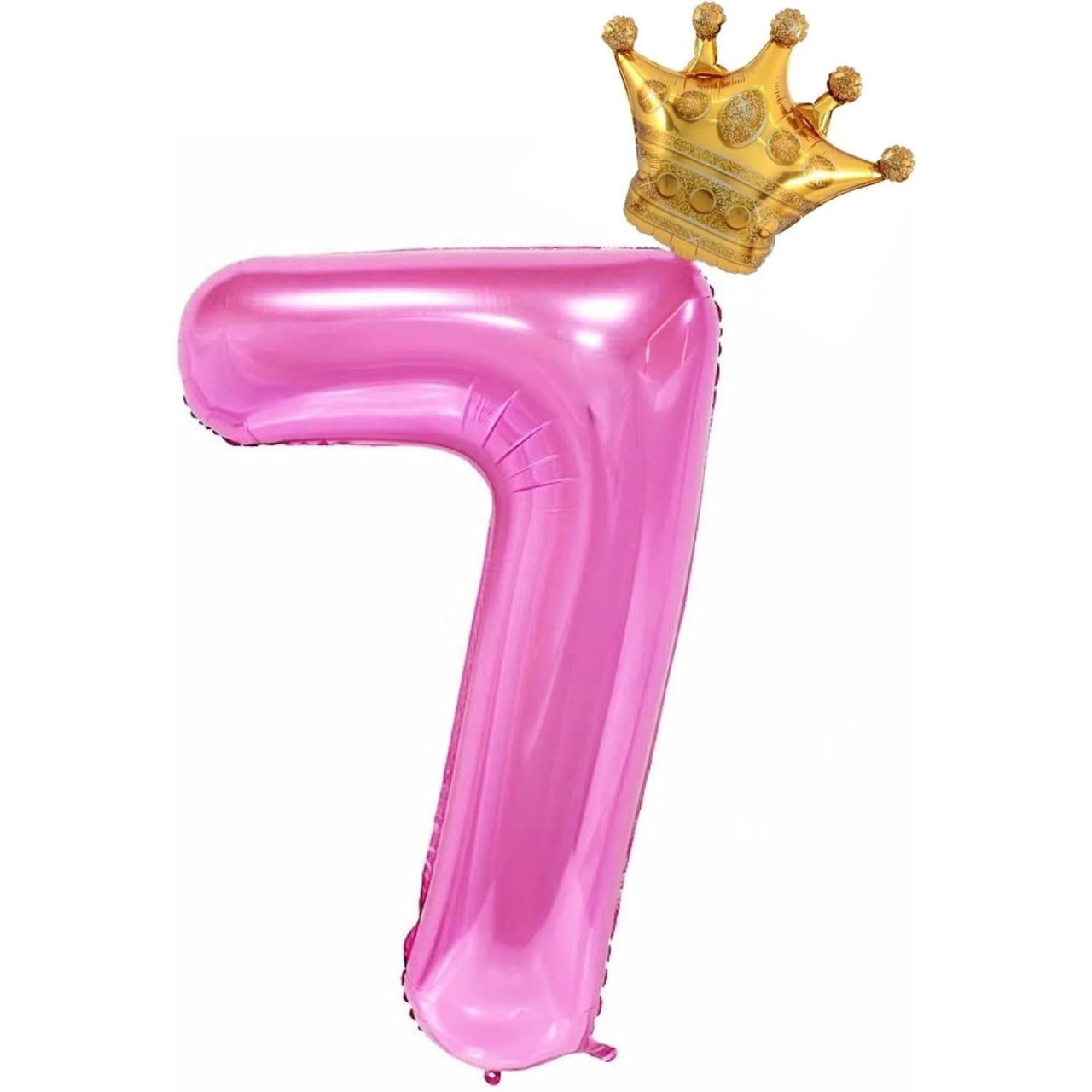 Balon din Folie Metalizata Flippy, Figurina Cifra si Coroana, Tema Aniversare 100 cm, Ambalaj Individual, Pai inclus, Umflare cu Aer sau Heliu, Roz, Cifra 7 [1]