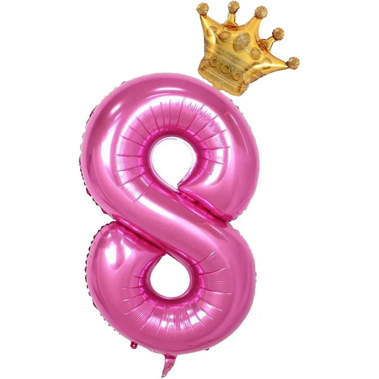 Balon din Folie Metalizata Flippy, Figurina Cifra si Coroana, Tema Aniversare 100 cm, Ambalaj Individual, Pai inclus, Umflare cu Aer sau Heliu, Roz, Cifra 8 [4]