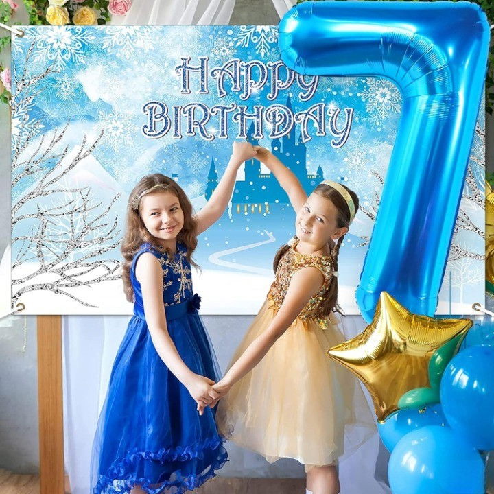 Balon din Folie Metalizata, Flippy, Figurina Cifra, Tema Aniversare 100 cm, Ambalaj Individual, Pai inclus, Umflare cu Aer sau Heliu, Albastru, Cifra 7 [5]