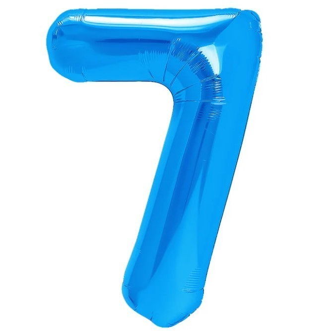 Balon din Folie Metalizata, Flippy, Figurina Cifra, Tema Aniversare 100 cm, Ambalaj Individual, Pai inclus, Umflare cu Aer sau Heliu, Albastru, Cifra 7 [1]