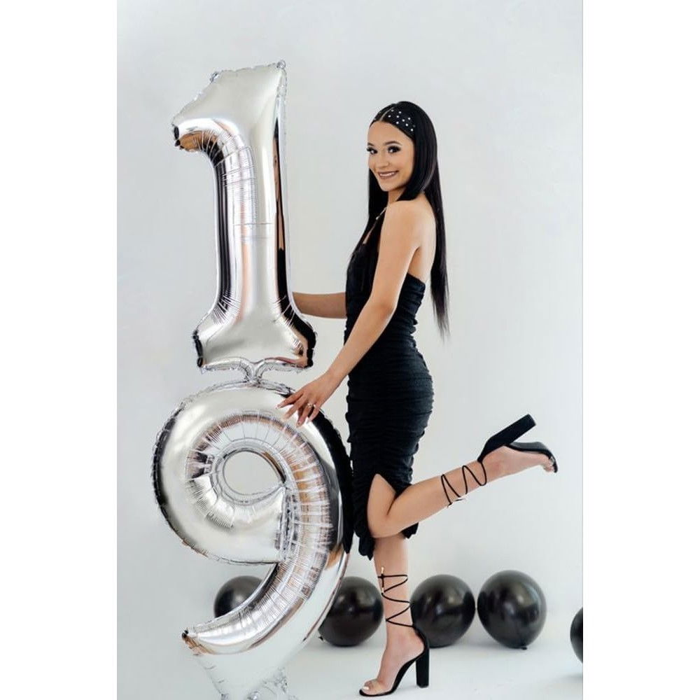 Balon din Folie Metalizata, Flippy, Figurina Cifra, Tema Aniversare 100 cm, Ambalaj Individual, Pai inclus, Umflare cu Aer sau Heliu, Argintiu, Cifra 9 [2]