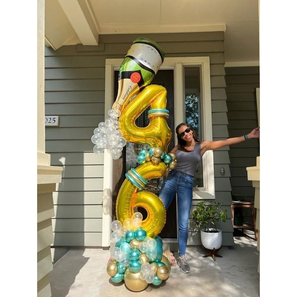 Balon din Folie Metalizata Flippy, Figurina Cifra, Tema Aniversare 100 cm, Ambalaj Individual, Pai inclus, Umflare cu Aer sau Heliu, Auriu, Cifra 4 [6]