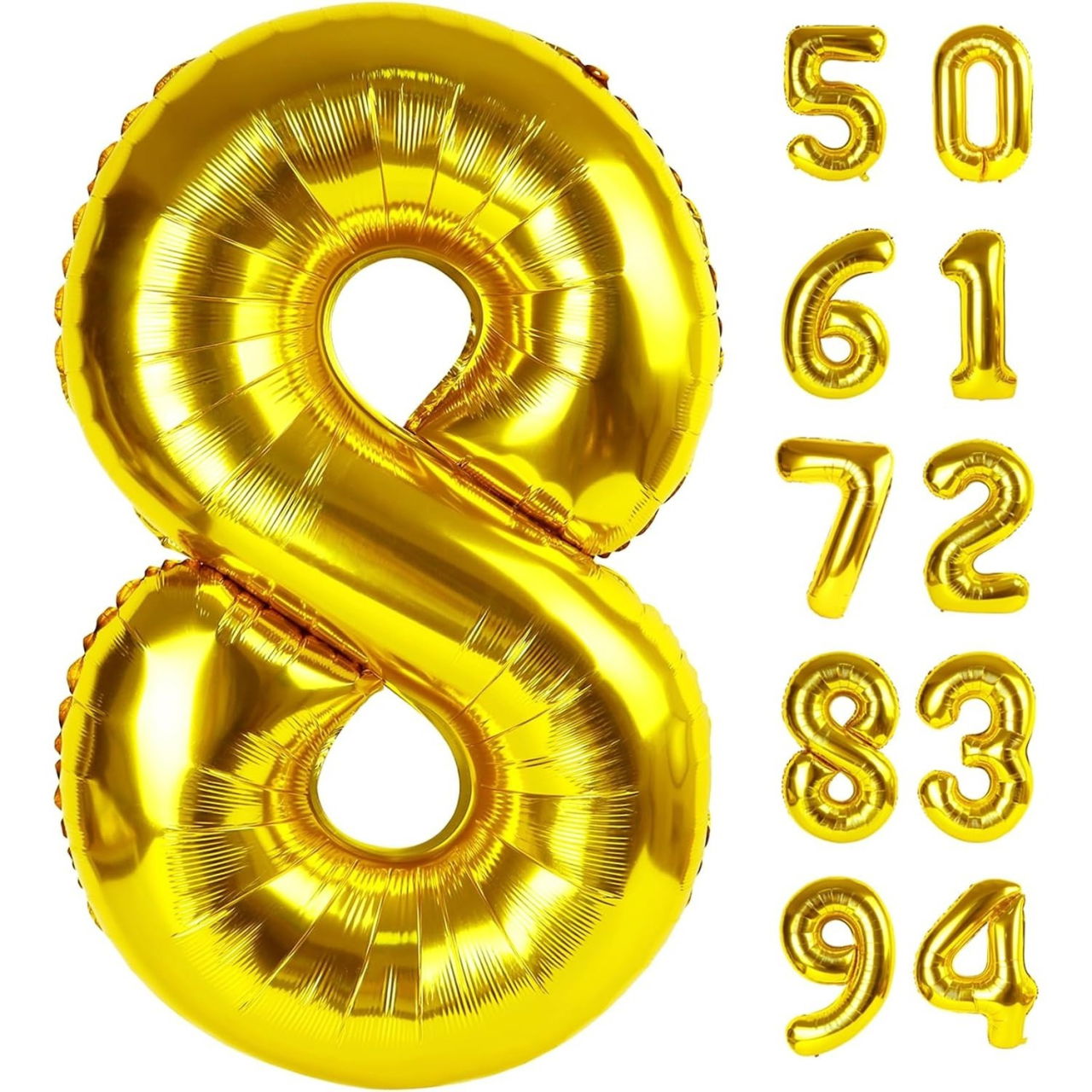 Balon din Folie Metalizata Flippy, Figurina Cifra, Tema Aniversare 100 cm, Ambalaj Individual, Pai inclus, Umflare cu Aer sau Heliu, Auriu, Cifra 8 [7]