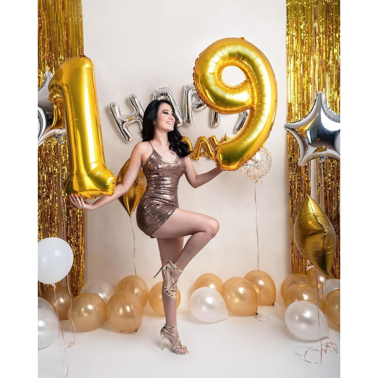 Balon din Folie Metalizata Flippy, Figurina Cifra, Tema Aniversare 100 cm, Ambalaj Individual, Pai inclus, Umflare cu Aer sau Heliu, Auriu, Cifra 9 [6]