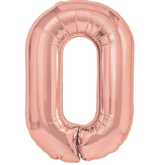 Balon din Folie Metalizata Flippy, Figurina Cifra, Tema Aniversare 100 cm, Ambalaj Individual, Pai inclus, Umflare cu Aer sau Heliu, Coral, Rose, Cifra 0 [1]