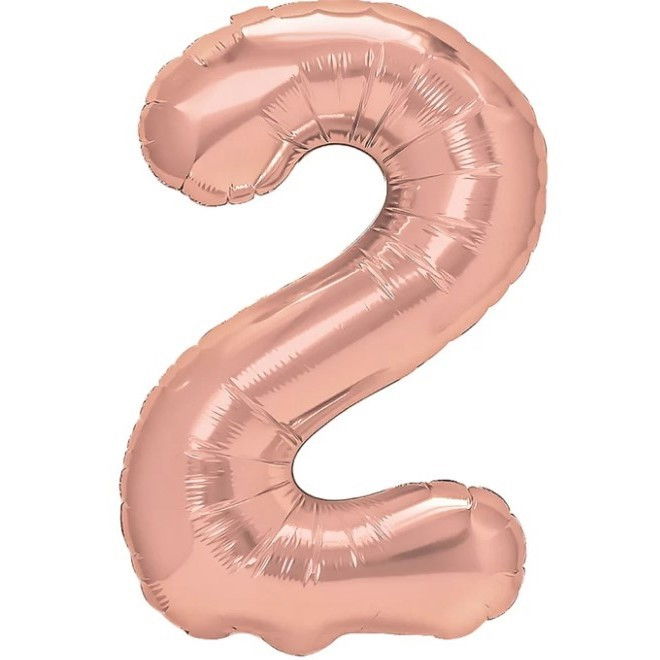 Balon din Folie Metalizata Flippy, Figurina Cifra, Tema Aniversare 100 cm, Ambalaj Individual, Pai inclus, Umflare cu Aer sau Heliu, Coral, Rose, Cifra 2 [1]