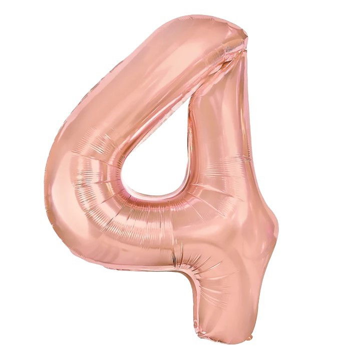 Balon din Folie Metalizata Flippy, Figurina Cifra, Tema Aniversare 100 cm, Ambalaj Individual, Pai inclus, Umflare cu Aer sau Heliu, Coral, Rose, Cifra 4 [1]