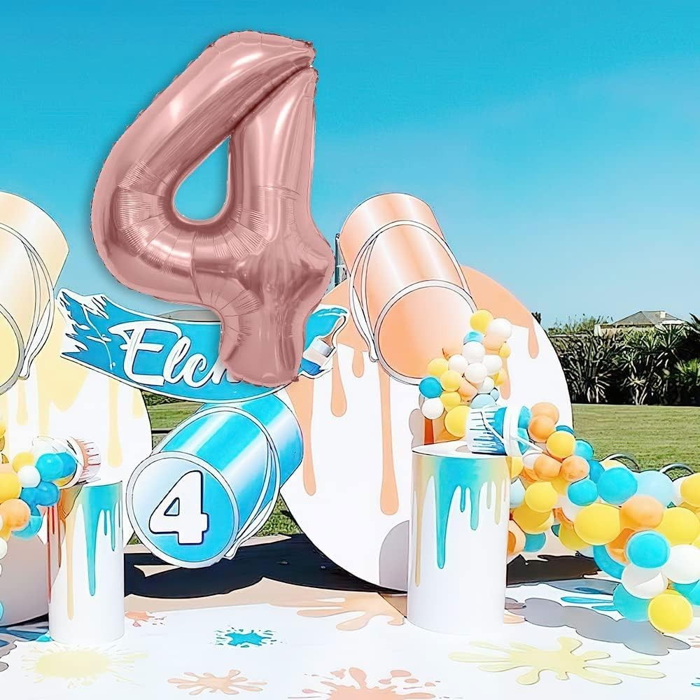Balon din Folie Metalizata Flippy, Figurina Cifra, Tema Aniversare 100 cm, Ambalaj Individual, Pai inclus, Umflare cu Aer sau Heliu, Coral, Rose, Cifra 4 [5]