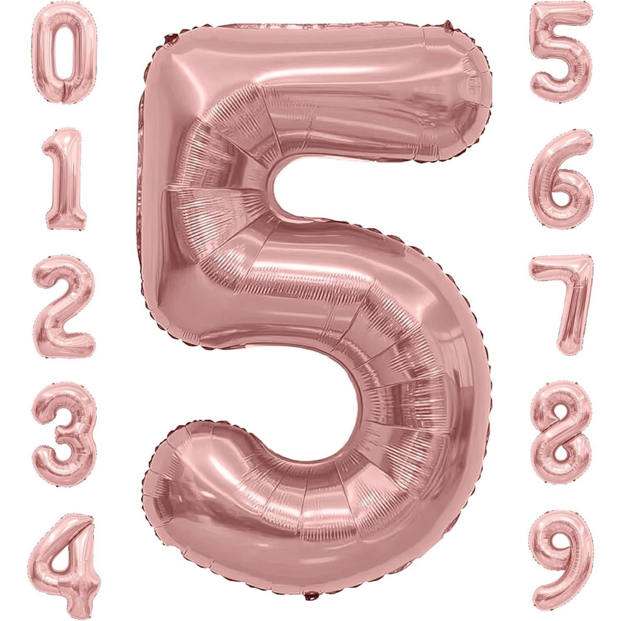 Balon din Folie Metalizata Flippy, Figurina Cifra, Tema Aniversare 100 cm, Ambalaj Individual, Pai inclus, Umflare cu Aer sau Heliu, Coral, Rose, Cifra 5 [4]
