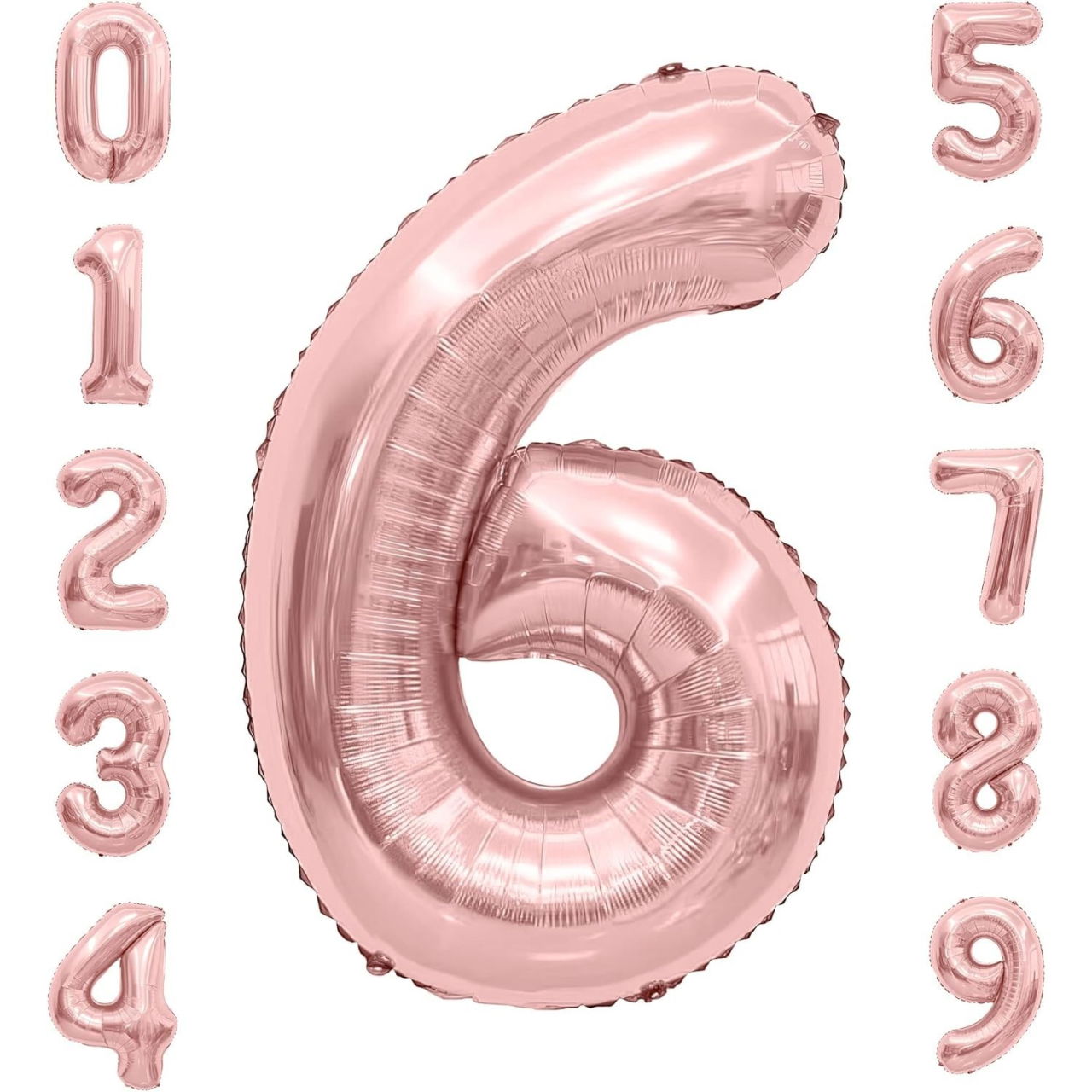 Balon din Folie Metalizata Flippy, Figurina Cifra, Tema Aniversare 100 cm, Ambalaj Individual, Pai inclus, Umflare cu Aer sau Heliu, Coral, Rose, Cifra 6 [4]