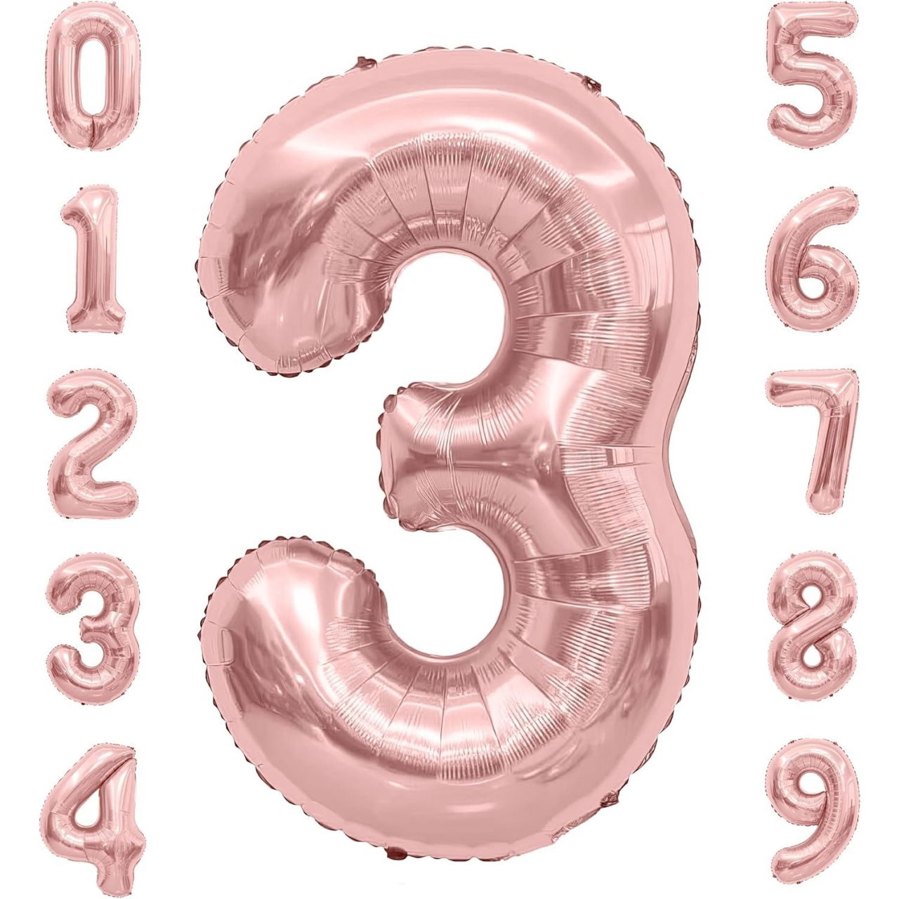 Balon din Folie Metalizata Flippy, Figurina Cifra, Tema Aniversare 100 cm, Ambalaj Individual, Pai inclus, Umflare cu Aer sau Heliu, Coral, Rose Gold, Cifra 3 [5]