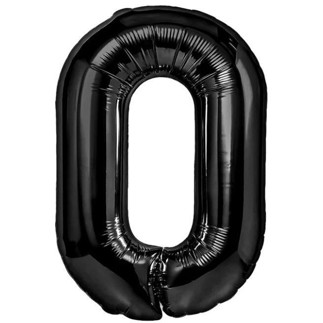 Balon din Folie Metalizata, Flippy, Figurina Cifra, Tema Aniversare 100 cm, Ambalaj Individual, Pai inclus, Umflare cu Aer sau Heliu, Negru, Cifra 0 [1]