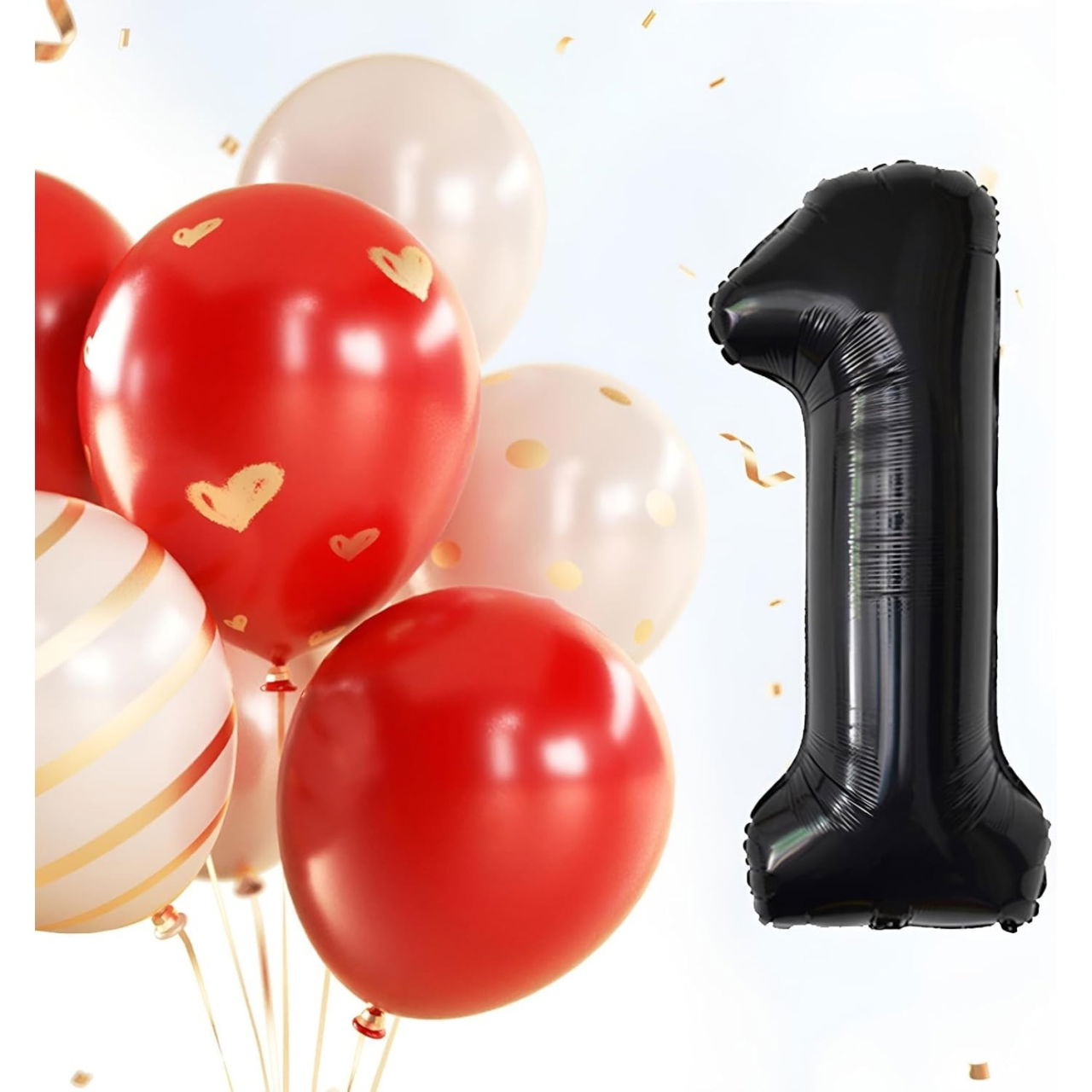 Balon din Folie Metalizata, Flippy, Figurina Cifra, Tema Aniversare 100 cm, Ambalaj Individual, Pai inclus, Umflare cu Aer sau Heliu, Negru, Cifra 1 [8]