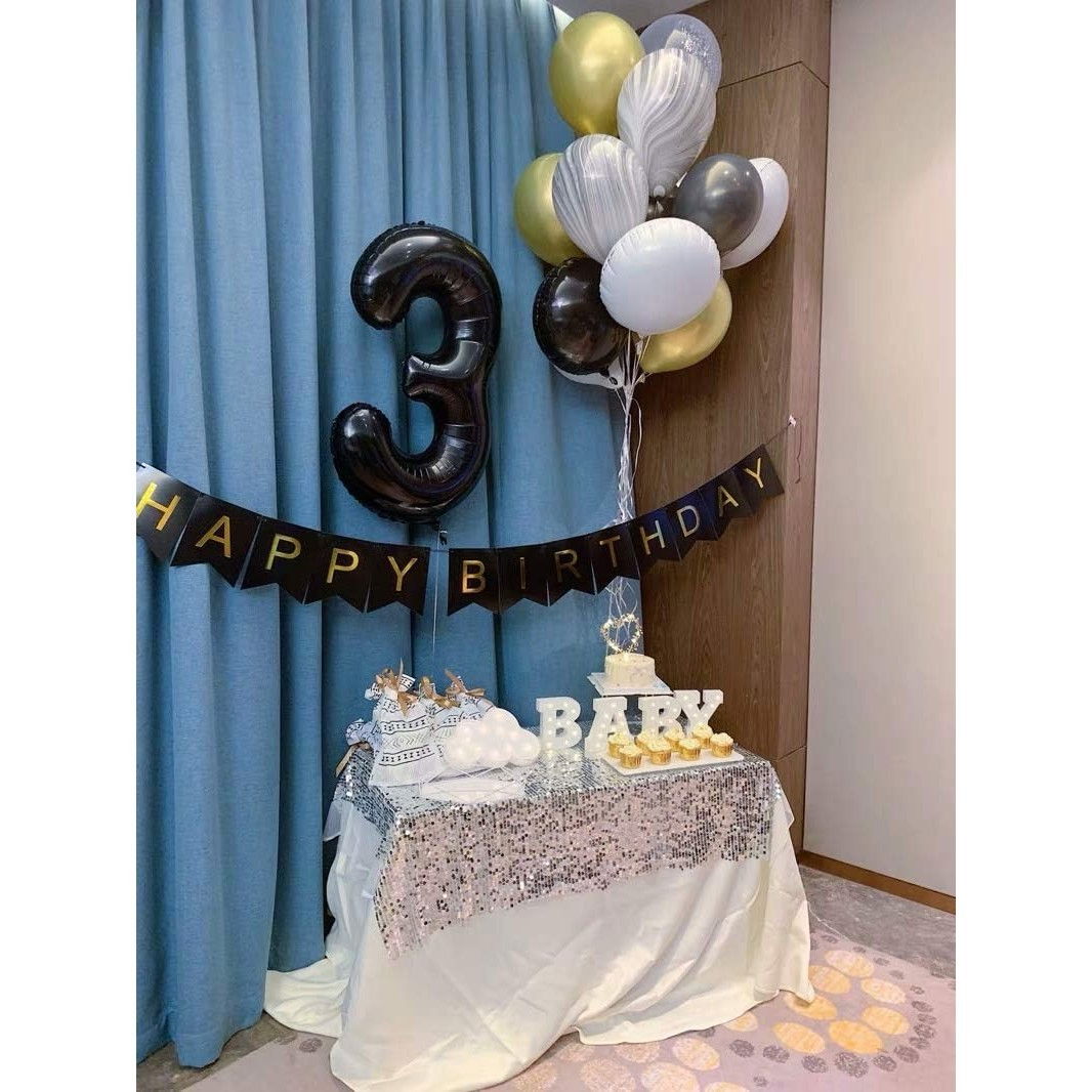 Balon din Folie Metalizata, Flippy, Figurina Cifra, Tema Aniversare 100 cm, Ambalaj Individual, Pai inclus, Umflare cu Aer sau Heliu, Negru, Cifra 3 [6]