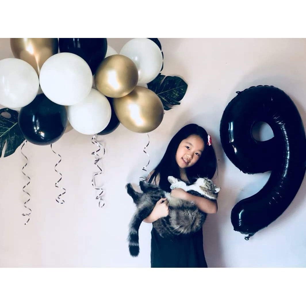 Balon din Folie Metalizata, Flippy, Figurina Cifra, Tema Aniversare 100 cm, Ambalaj Individual, Pai inclus, Umflare cu Aer sau Heliu, Negru, Cifra 9 [3]