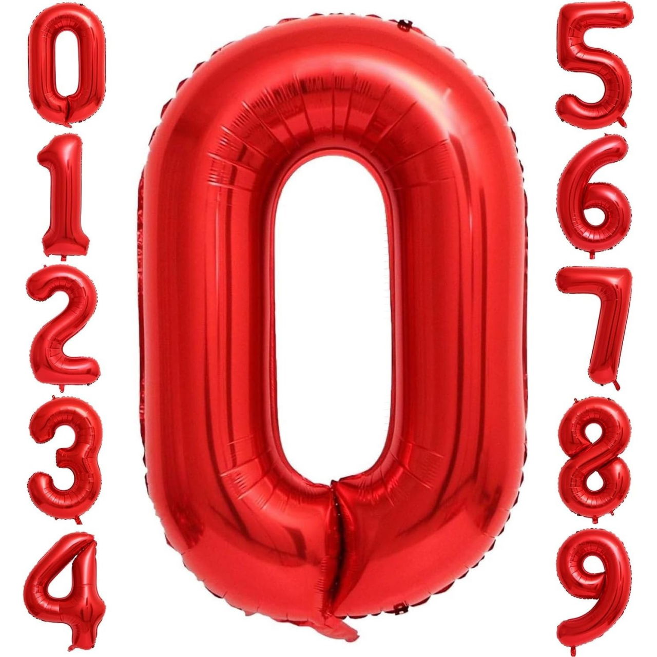 Balon din Folie Metalizata Flippy, Figurina Cifra, Tema Aniversare 100 cm, Ambalaj Individual, Pai inclus, Umflare cu Aer sau Heliu, Rosu, Cifra 0 [9]