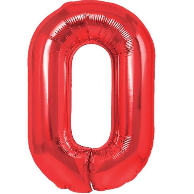Balon din Folie Metalizata Flippy, Figurina Cifra, Tema Aniversare 100 cm, Ambalaj Individual, Pai inclus, Umflare cu Aer sau Heliu, Rosu, Cifra 0 [1]
