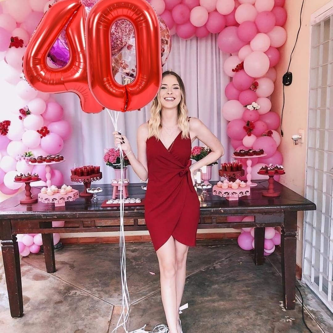 Balon din Folie Metalizata Flippy, Figurina Cifra, Tema Aniversare 100 cm, Ambalaj Individual, Pai inclus, Umflare cu Aer sau Heliu, Rosu, Cifra 0 [6]