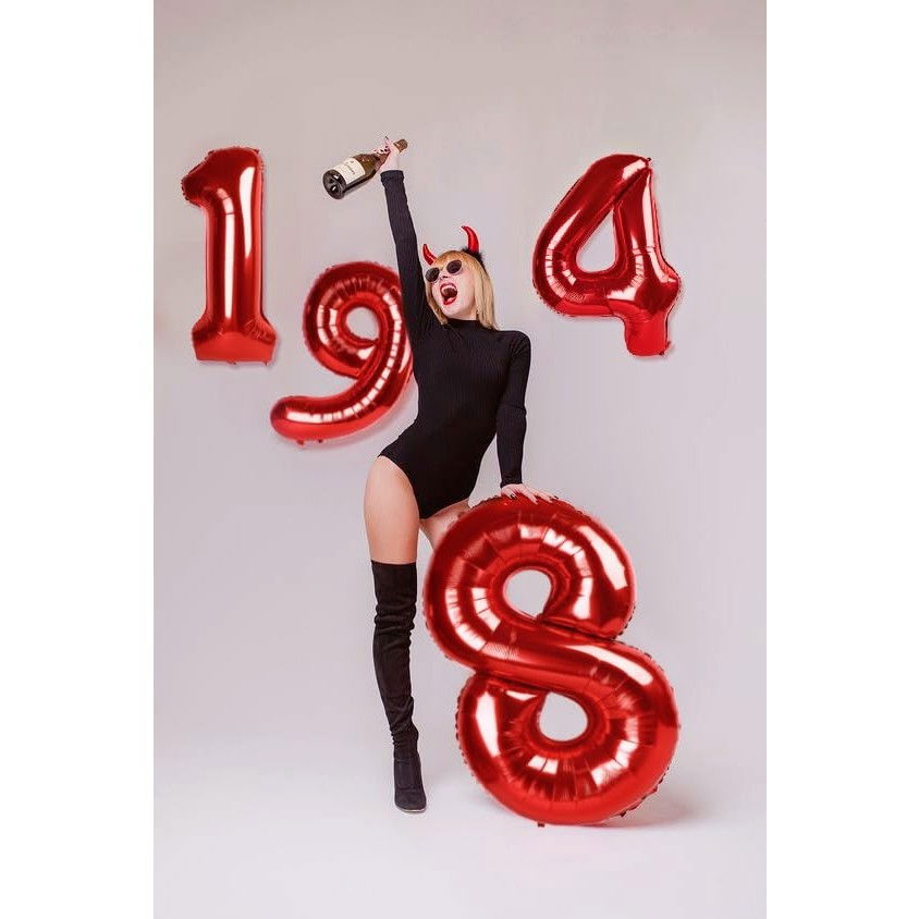 Balon din Folie Metalizata Flippy, Figurina Cifra, Tema Aniversare 100 cm, Ambalaj Individual, Pai inclus, Umflare cu Aer sau Heliu, Rosu, Cifra 1 [6]