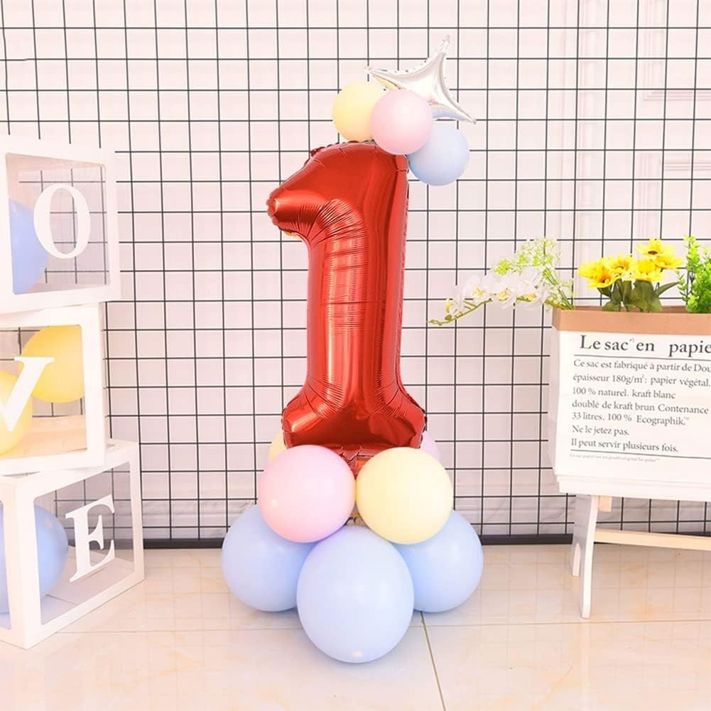 Balon din Folie Metalizata Flippy, Figurina Cifra, Tema Aniversare 100 cm, Ambalaj Individual, Pai inclus, Umflare cu Aer sau Heliu, Rosu, Cifra 1 [4]